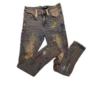 PHEELINGS Paint Splatter Distressed Skinny Jeans Colorful Artsy Denim Size 28